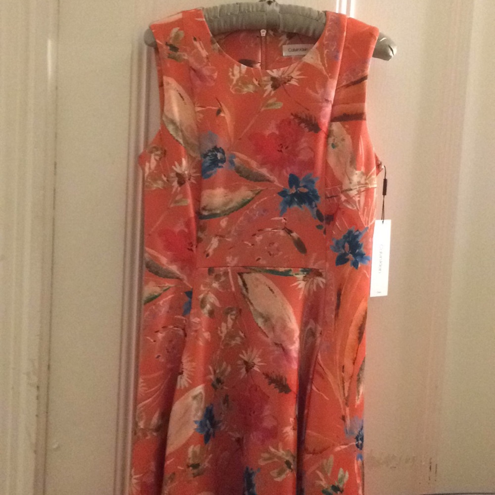 Coral Floral Sleeveless Fit & Flare Dress